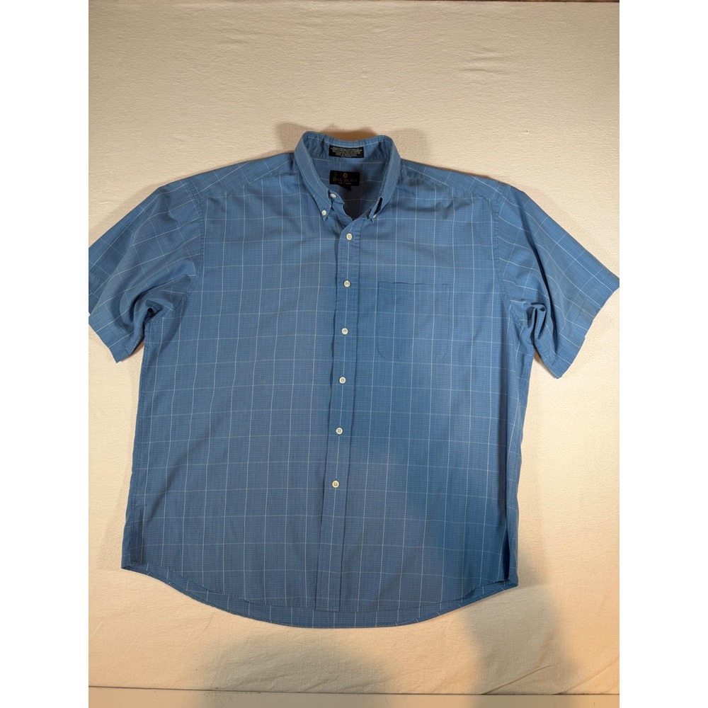 Bill Blass Black Label Mens XL Blue Grid Plaid Short Sleeve Button Down Shirt